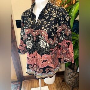 Kim Rogers button down parsley fantasy style size xl 3/4 sleeve